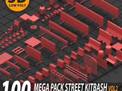 Mega pack Street kitbash  vol2 Low-poly 3D model