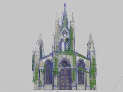 Cathedral church Abandoned old - realistic low poly Low-poly 3D model