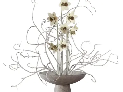 Daffodils Dry Twisted Branch Bouquet 3D model