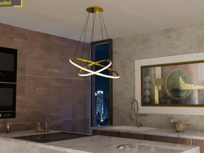 Modern Double Ring Hanging Lights model Low-poly 3D model