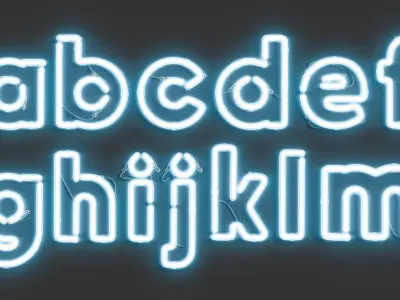 Blue neon lowercase letters - illuminated led lower case font 3D model