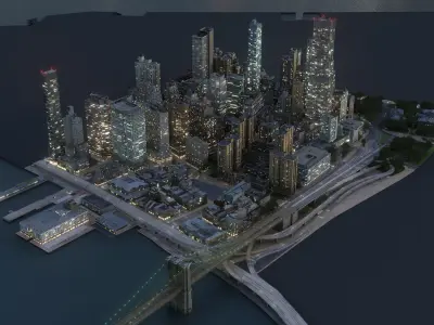  Manhattan Lower Part04 Night Low Poly 