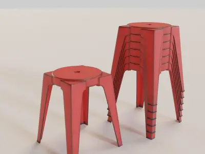 Stackable Plastic Stool Low-poly 3D model get