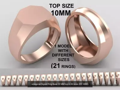 octagonal Signet Ring in All sizes 267-MWCG-2 3D Model Pack