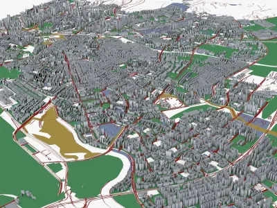 Singapore city with grass and trees Low-poly 3D model