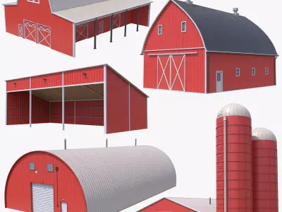 5 PBR Farm Buildings Collection 3D Model Pack