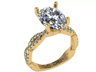 Oval shape Twisted Ring with pave setting on shank 3D print model