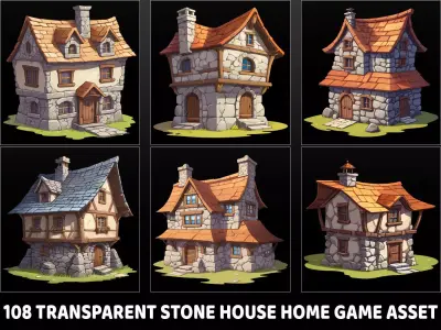 108 Transparent Stone House Home Hut Game Asset Texture