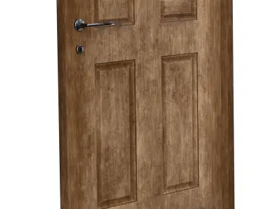 Old PBR Rigged door model Low-poly 3D model