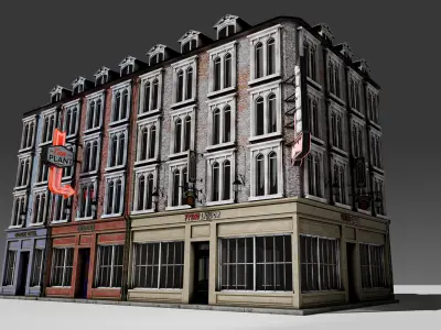 3 Piece Modular European Shop Apartment Building 3D model