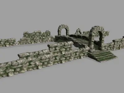 ruin set stone wall Low-poly 3D model