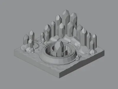 low poly Gameasset4 crystal in middle of desert Low-poly 3D model