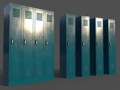 PBR School Gym Locker 02 - Blue Sea Low-poly 3D model