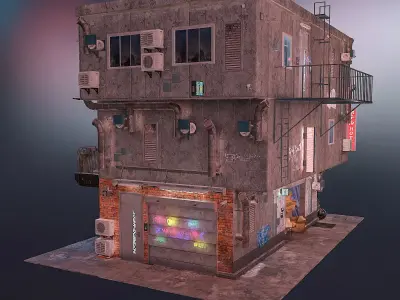 Cyberpunk house  Low-poly 3D model