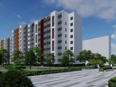 3D model of the urban environment with houses and a square  3D model