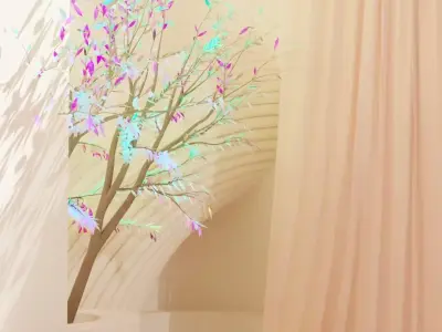 Colorful tree in arched temple walls  3D model