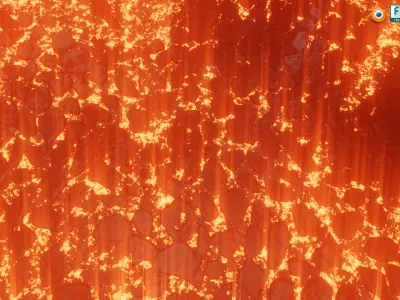 Large Scale Hell Landscape Mountains fire and flowing Lava 3D model
