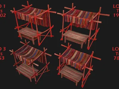 Market Stalls Carpet Tent Low-poly 3D model