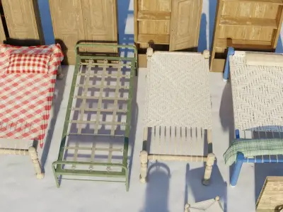 Village Furnitures Low-poly 3D model