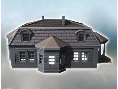 Elegant villa featuring arched windows sloped tiled roof balcony 3D print model