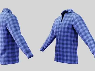 Male Shirt 01 Light Blue  Fannel Checkered Low-poly 3D model