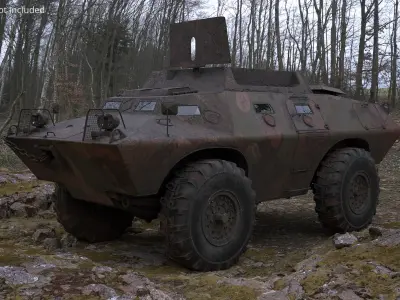 Forest Camo Combat Vehicle Worn Dirty with Interior Rigged for Cinema 4D 3D model