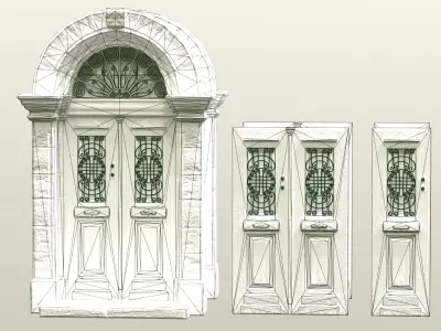 Entrance Double Door Concrete Frame Window Low-poly 3D model