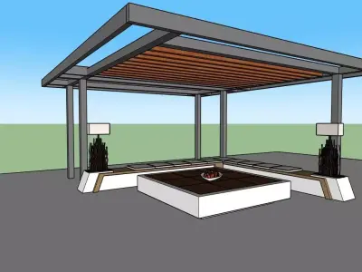 Outdoor Lounge Seating Area with Pergola  3D Sketchup Model 3D model
