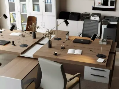 Modern Executive Office Interior Desk Setup 3D Model Low-poly 3D model