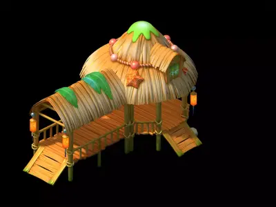 beach room thatched cottage 3D model