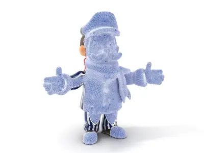 Striped Suit Character with Red Scarf  Rigged and Animated Low-poly 3D model