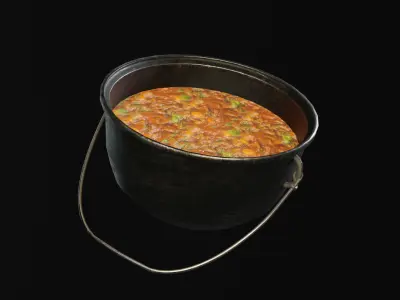 Old Cauldron With Stew Game Ready Low-poly 3D model
