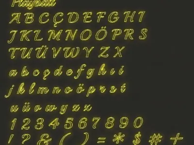 Alphabets and symbols in writing fonts 3D model