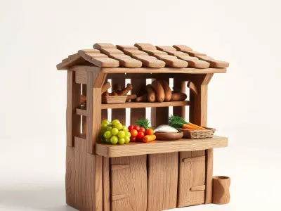 Rustic Wooden Market Stall with Produce model pack Low-poly 3D model