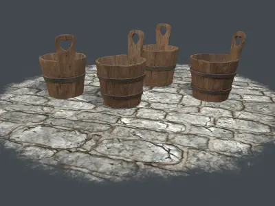 Medieval bucket set Low-poly 3D model