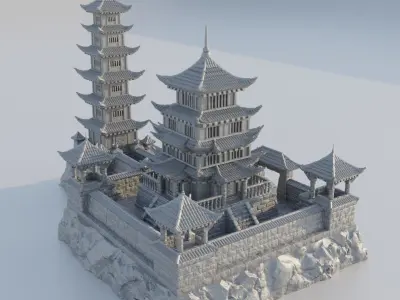 Samurai Temple Tabletop Terrain 28 mm 3D print model