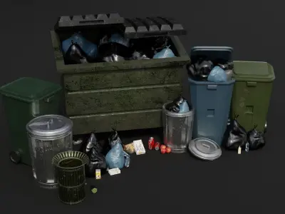 Urban Trash set Low-poly 3D model