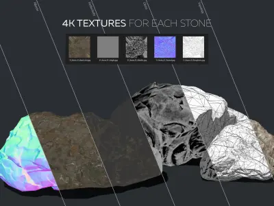 3 STONES SET three Low-poly 3D model
