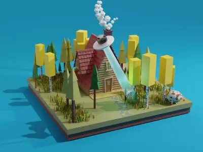 Low poly house scene Free 3D model