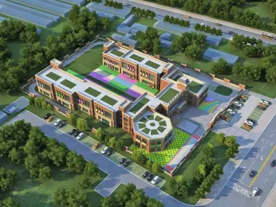 Kindergarten Campus with Colorful Playgrounds 3D model