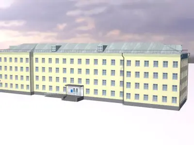 School building with sun behind it 3D model