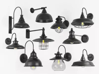 10 barn outdoor lights Low-poly 3D model