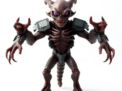 Demonic Warrior Horned Creature with Armor and Claws for Games Low-poly 3D model