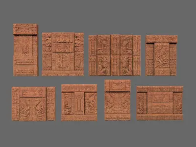 Low poly Yellow Mayan Temple Walls 230809 Low-poly 3D model