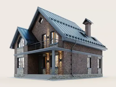 Brick house with an attic 3D model