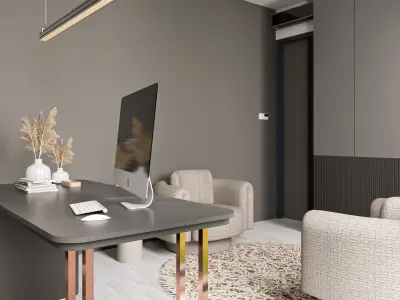 A Luxurious and Functional Home Office Interior Design Low-poly 3D model