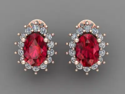 Ruby Rose Gold Diamond Women Earring 3D print Model 3D print model