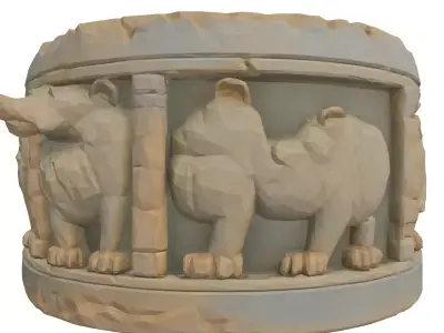 Ancient Stone Plinth with Animal Reliefs Low-poly 3D model