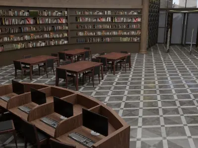 Public Library Interior Low-poly 3D model