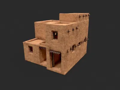 Clay Desert Egypt Village House 5 Low-poly 3D model